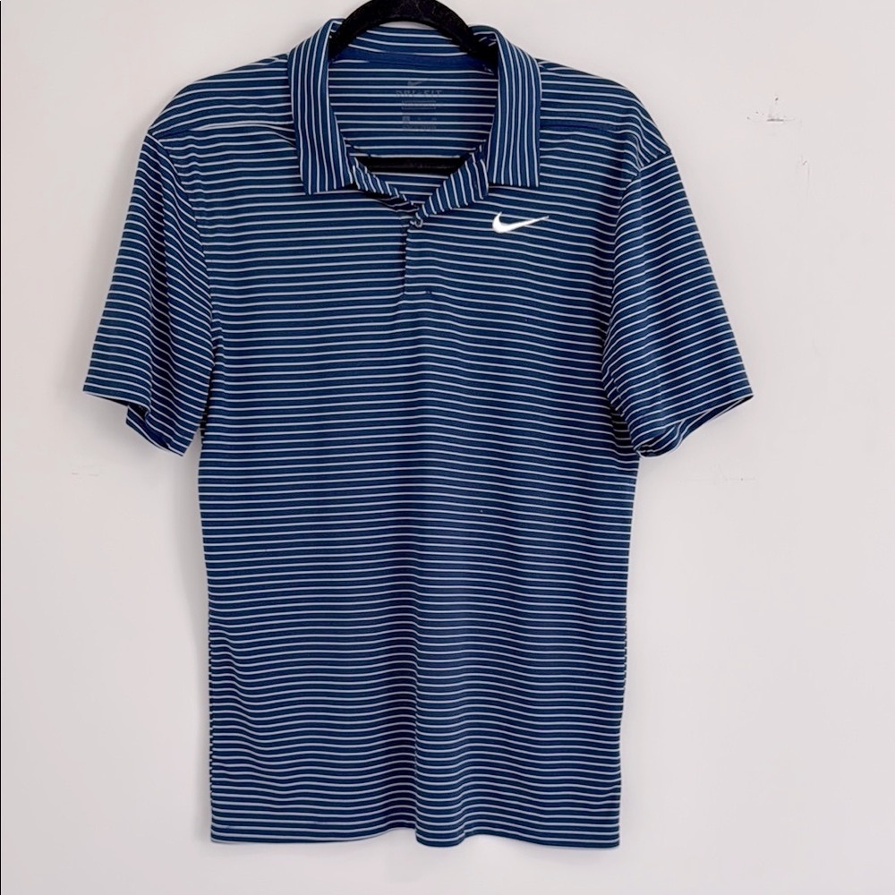 Nike Men's Blue Striped Polo Shirt | SIZE S